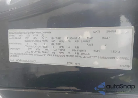 2018 Mercedes-Benz Metris z USA, uszkodzony, nr VIN WD4PG2EEXJ3405072